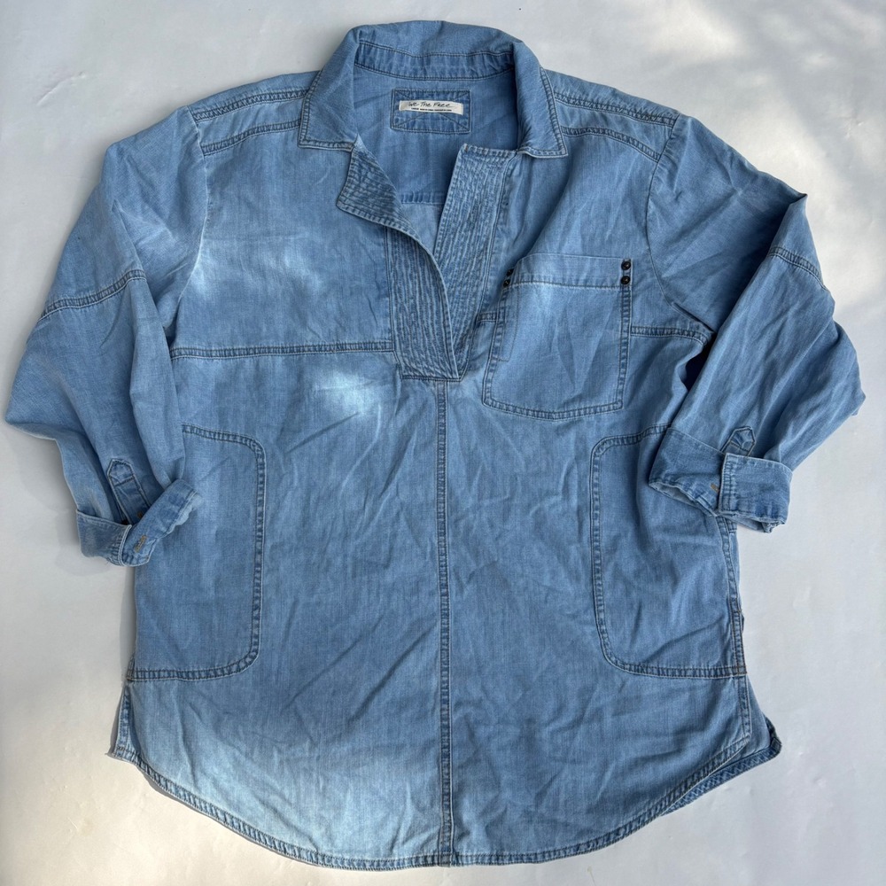 We The Free Free People Light Wash Denim Tunic Pullover Shirt Large